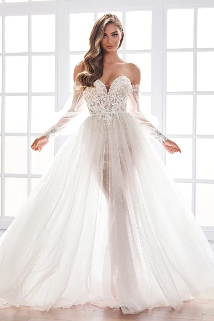 パーティードレス Alyza Deep V Lace Insert Dress Alysa: Strapless A-line Wedding Dress with Beaded Organza