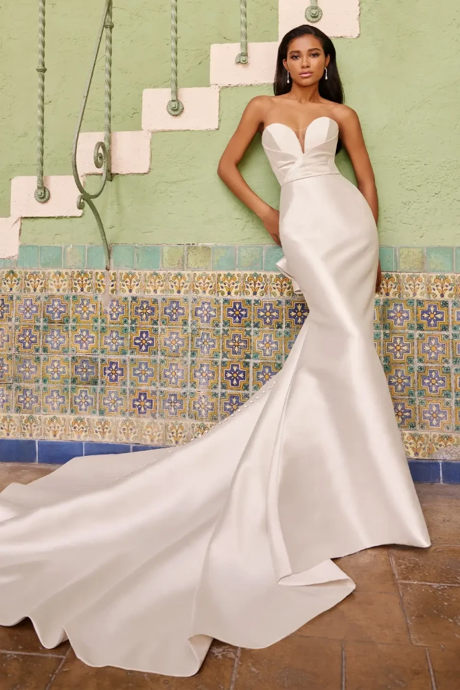 Tyler: Simple Illusion V-Neck Mikado Mermaid Wedding Dress