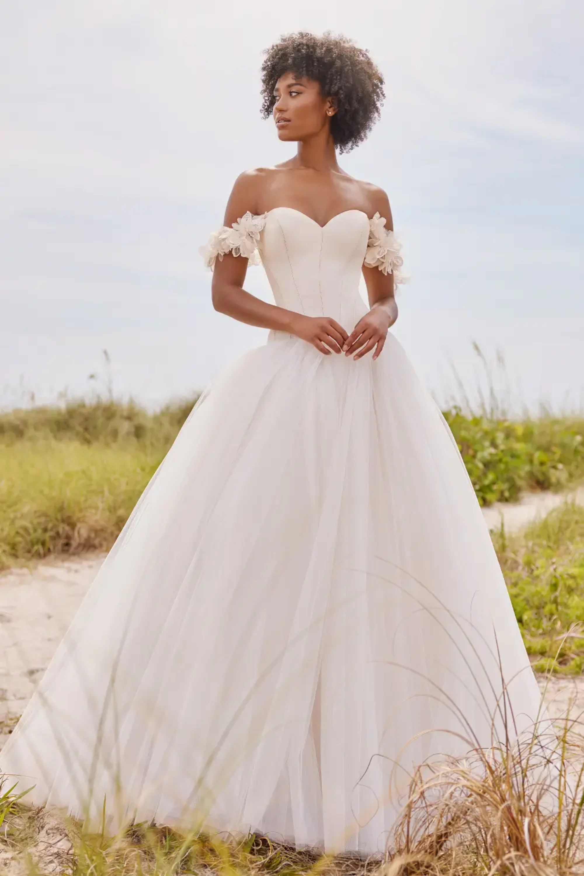 Aubrey: Off the Shoulder Mikado and Tulle Ball Gown Wedding