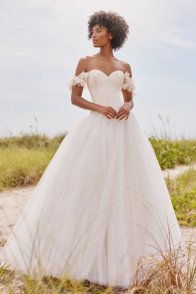 Aubrey: Off the Shoulder Mikado and Tulle Ball Gown Wedding Dress