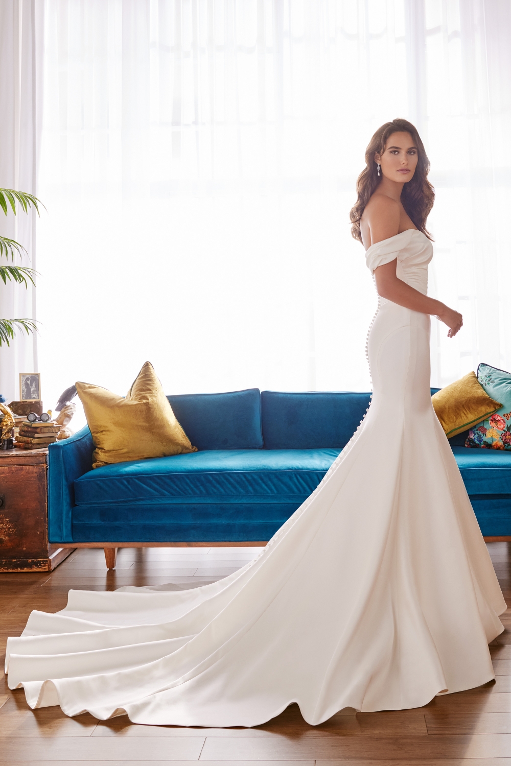 Kailey: Simple Off the Shoulder Mikado Trumpet Mermaid Wedding Dress |  Martin Thornburg