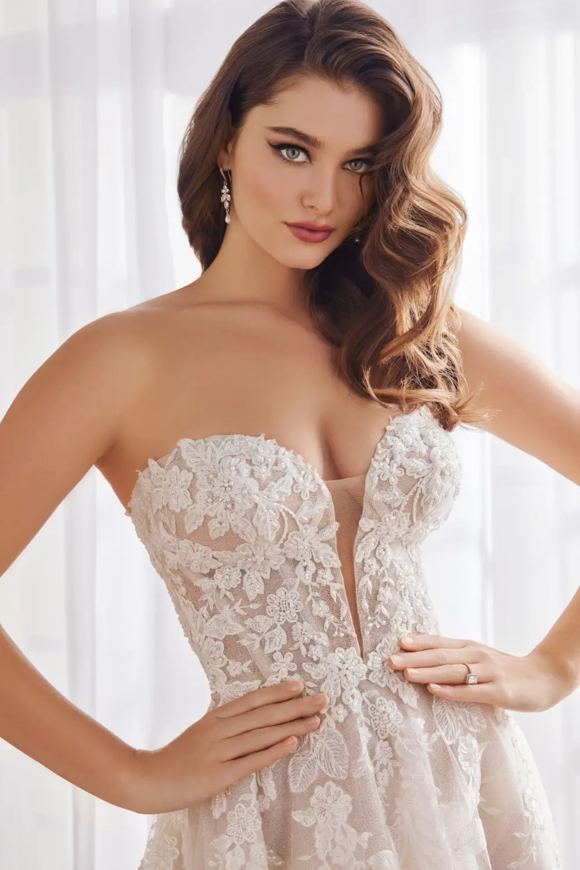 Mandolin: Strapless Tulle A-Line Wedding Dress with Detachable
